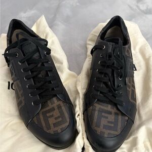 Fendi Men's Black and Brown Logo Sneakers